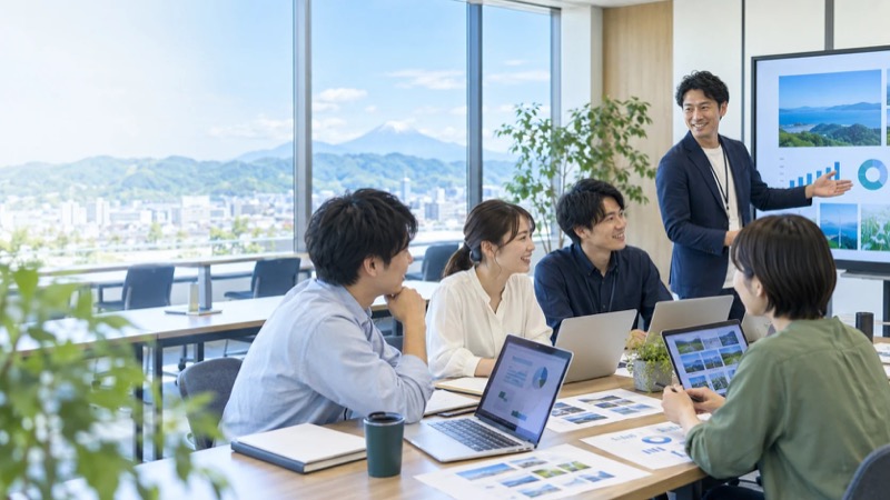 企業の担当者がパソコンを使ってAI研修に取り組むイメージ